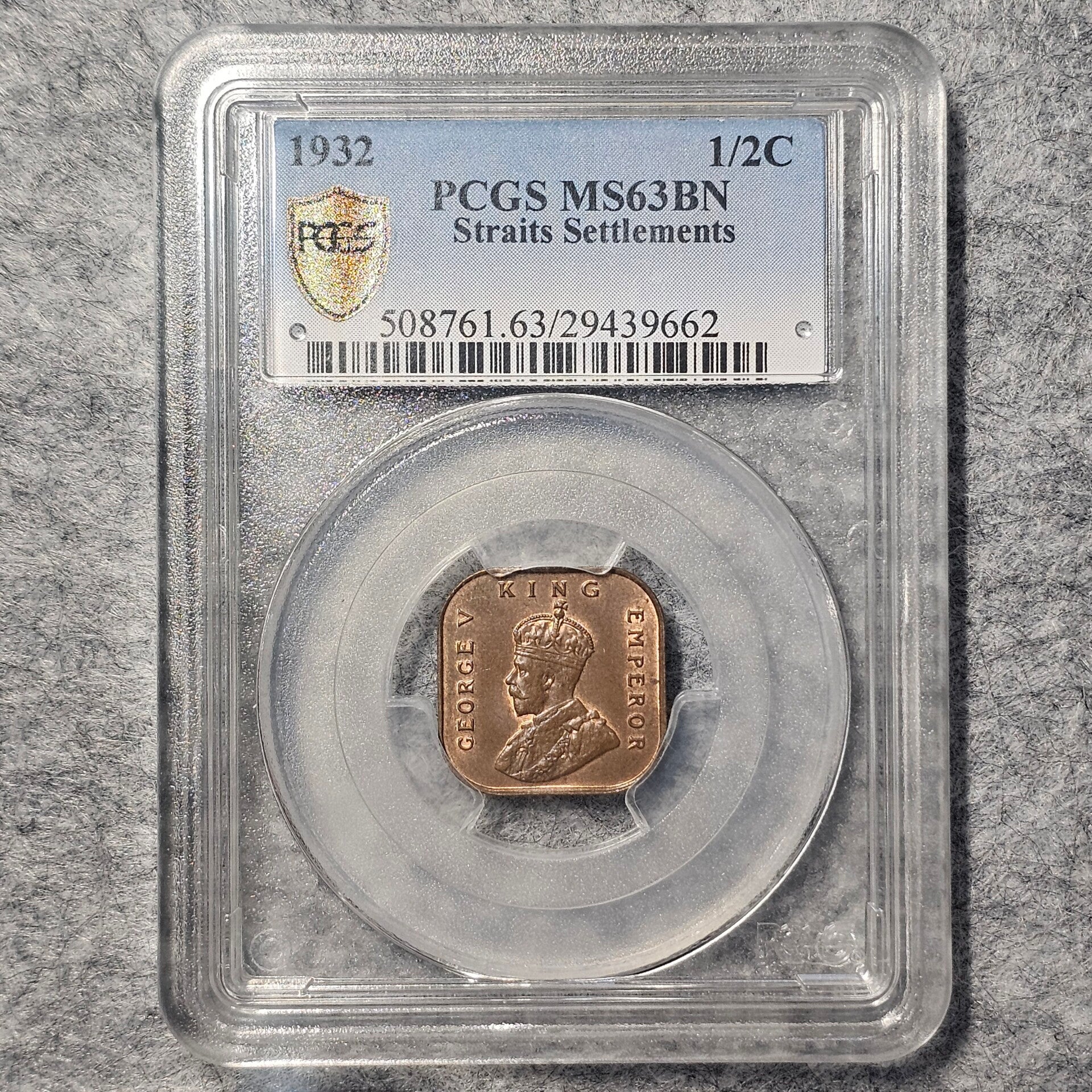 Établissements des détroits - 1932 - 1/2 cent - PCGS MS63BN