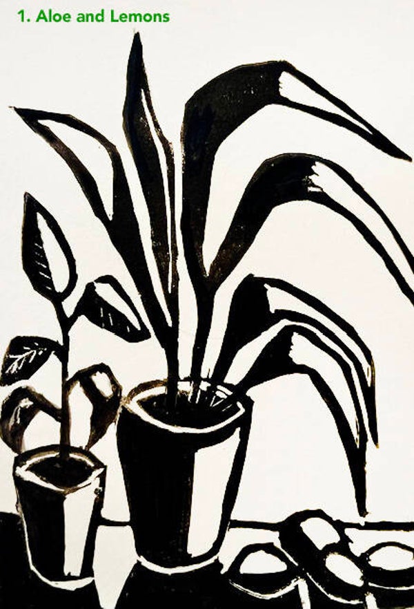 5 Hand Printed Cards (a selection)