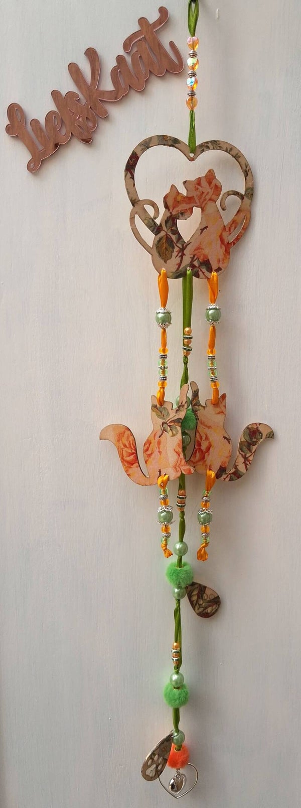 Handgemaakte Windvanger Kat Lime & Orange