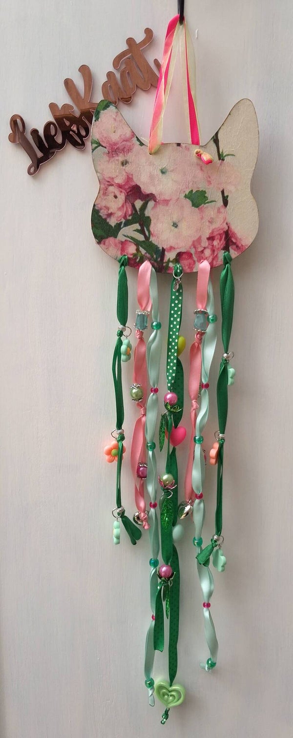 Handgemaakte Windvanger Kat Green & Pink