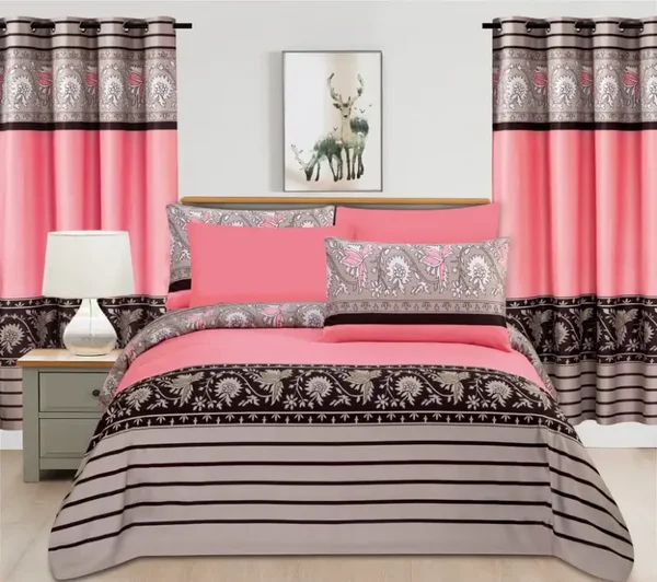 8 Pcs Bed Sheet Set With Bonus Pair Of Curtains