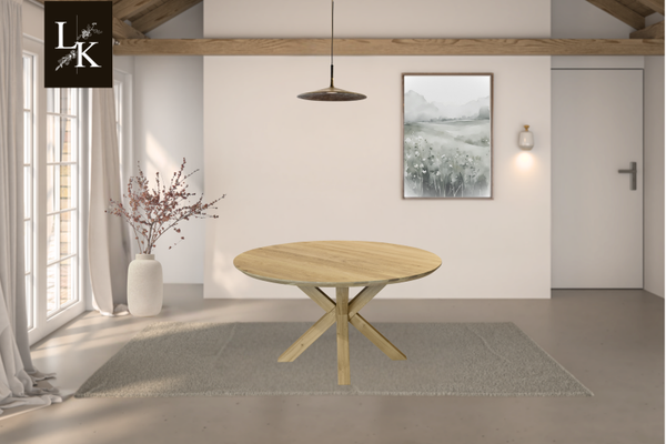 Landelijk Klassiek - Rond - eettafel Leeds - eiken