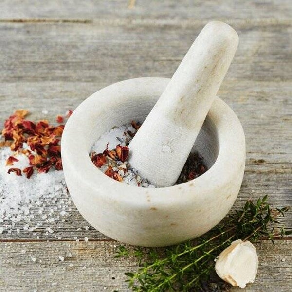 Marmeren Vijzel Met Stamper - Wit - Gepolijst