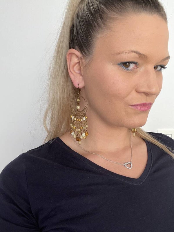 Oorbel afhanger oker geel