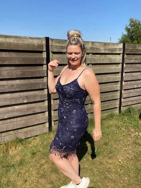 Dark blue kanten one size jurk