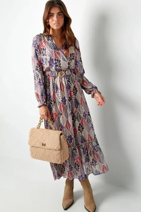 Maxi jurk herfstprint beige multi
