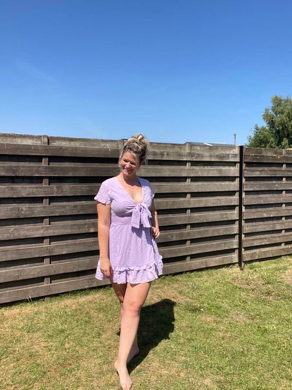 Purple dress met strik