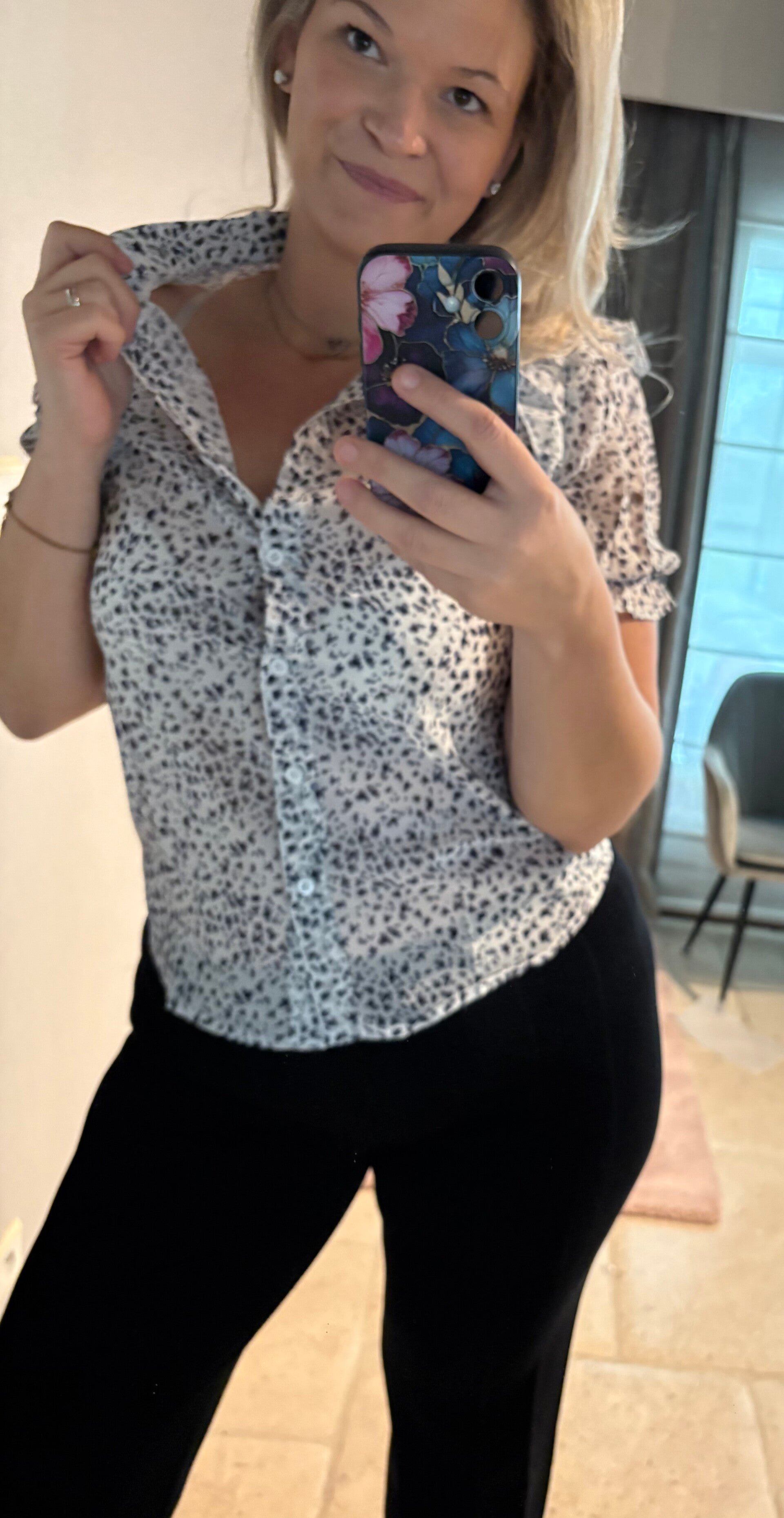 Blouses zwart witte dot