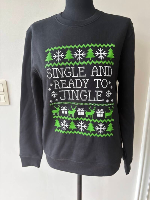 Kerst sweater “single en ready to jingle zwart