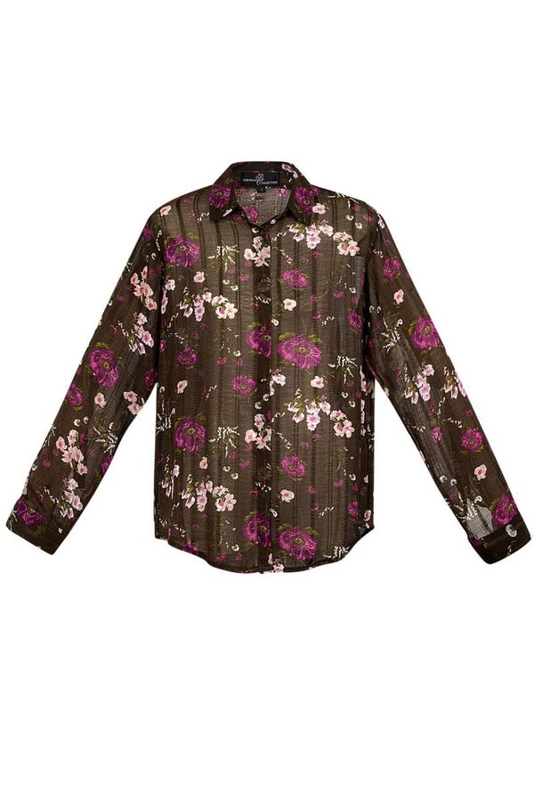 Blouse bloem print bruin/roze