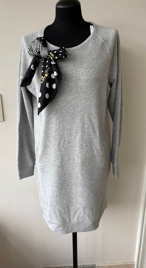 Sweater jurk grijs /strik