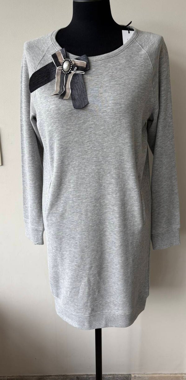 Sweater jurk grijs /met strik accessoires