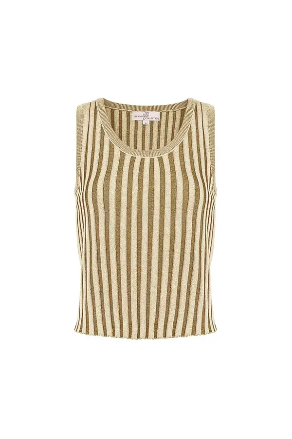 mouwloze gestreepte top  beige
