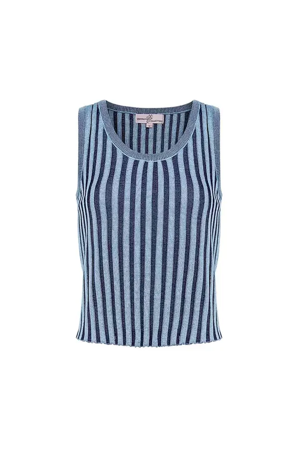mouwloze gestreepte top  blauw