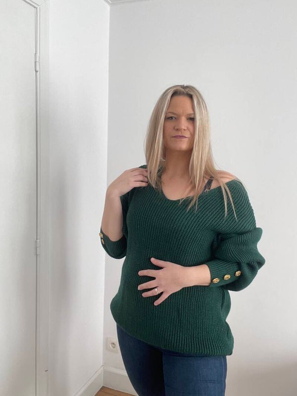 6040 gebreide trui met v hals donker groen