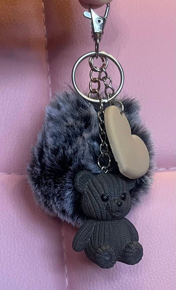 8047 Sleutelhanger pompom grijs beer