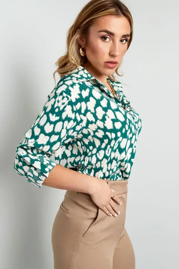 blouse met panter print groen