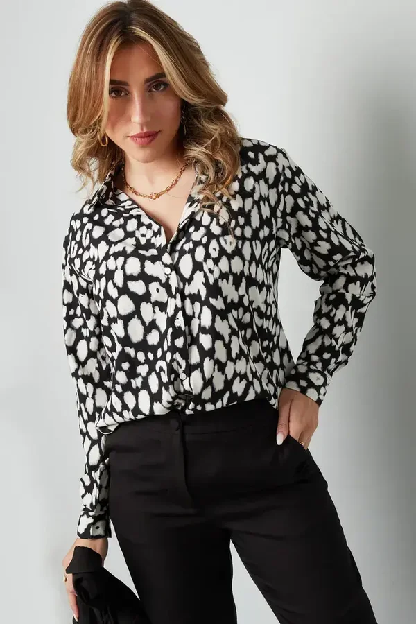 blouse met panter print zwart