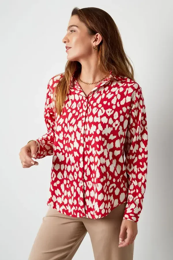 blouse met panter print rood