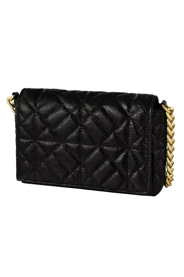 7012 Metallic handtas met grote gouden ketting Zwart