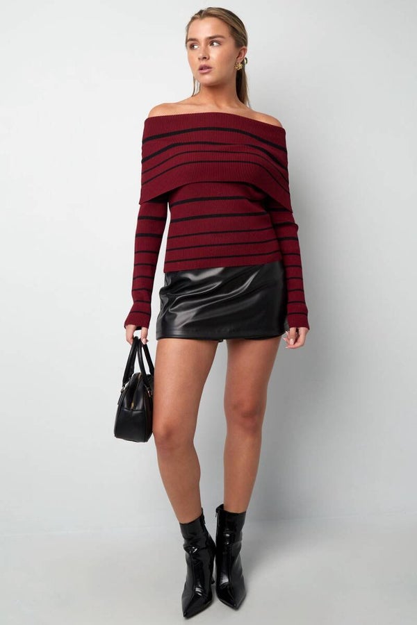 Gestreepte off sholder bordeau