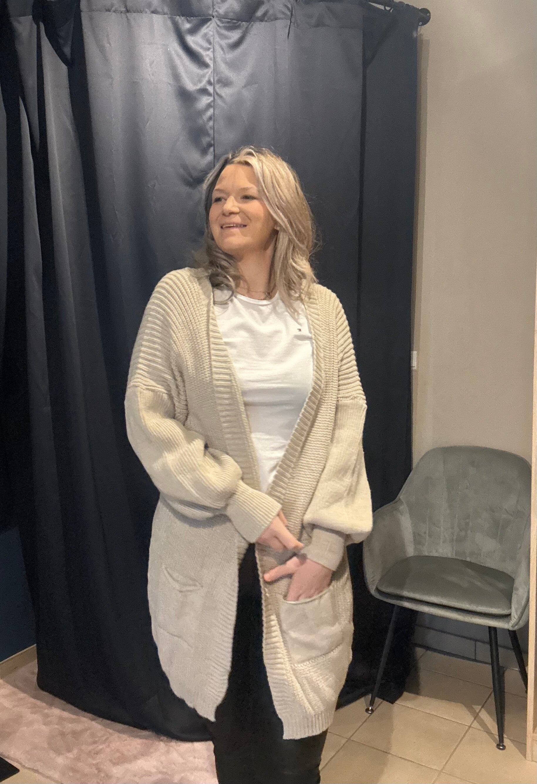 6011 Gebreide Cardigan beige