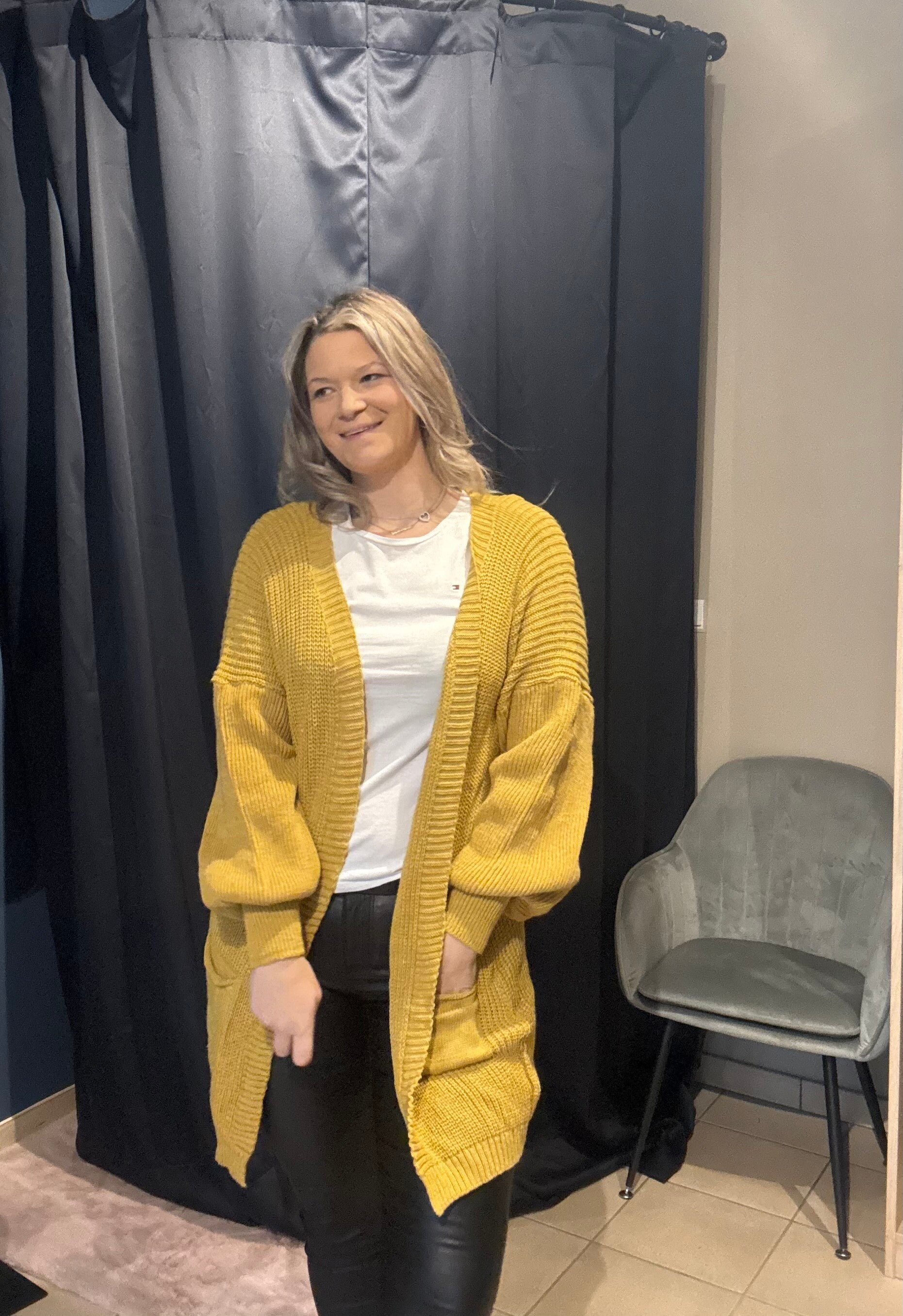 6015 Gebreide Cardigan oker geel