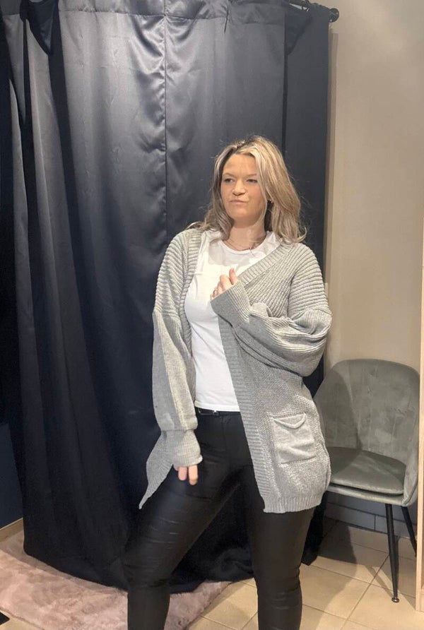 6014 Gebreide Cardigan licht grijs