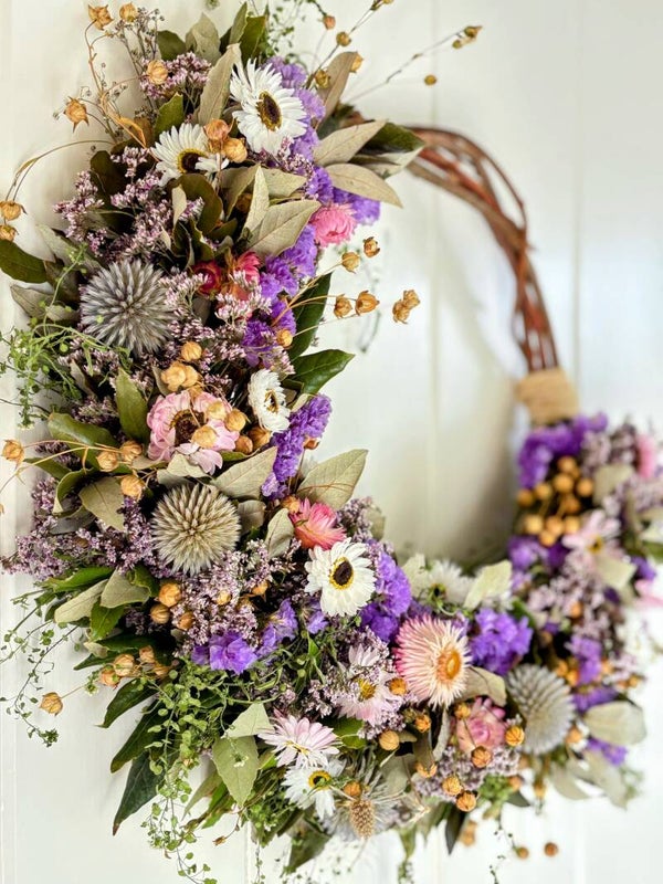 Droogbloemen krans roze