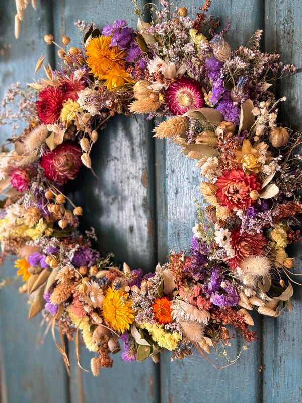 Zomerse droogbloemen krans