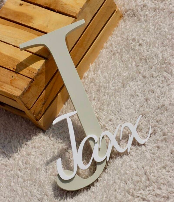 Gepersonaliseerd naambordje - licht khaki/crème wit