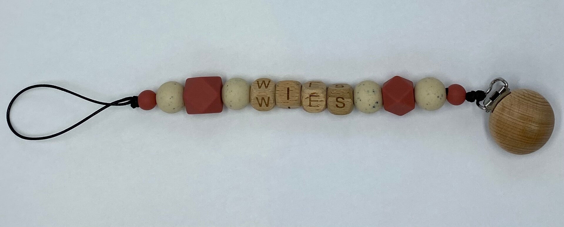 Gepersonaliseerd speenkoord- creme/rood