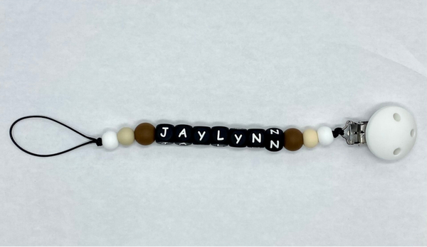 Gepersonaliseerd speenkoord - Creme/bruin/wit