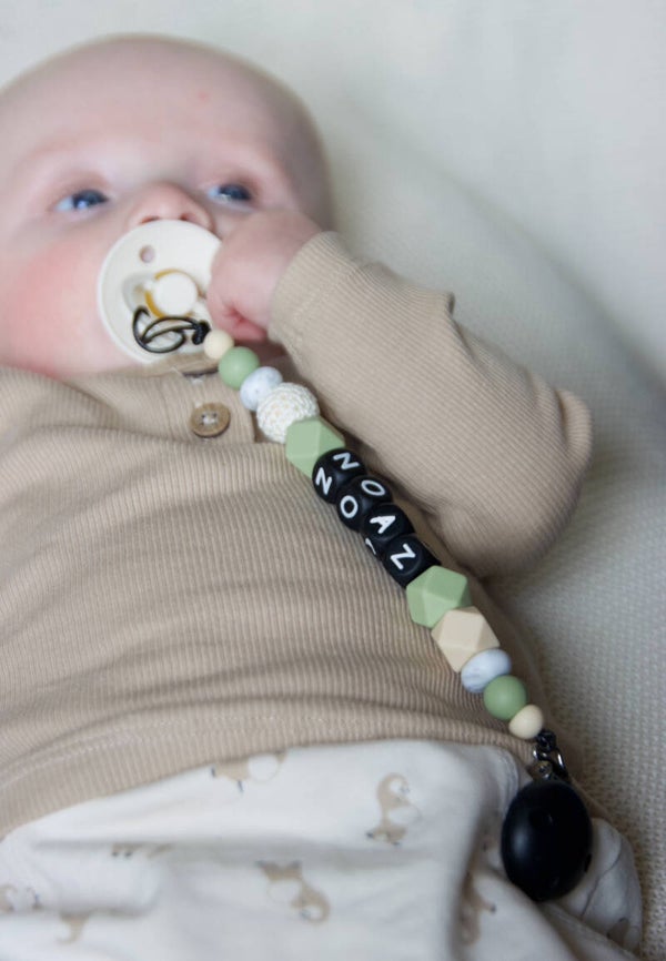 Gepersonaliseerd speenkoord - creme/groen