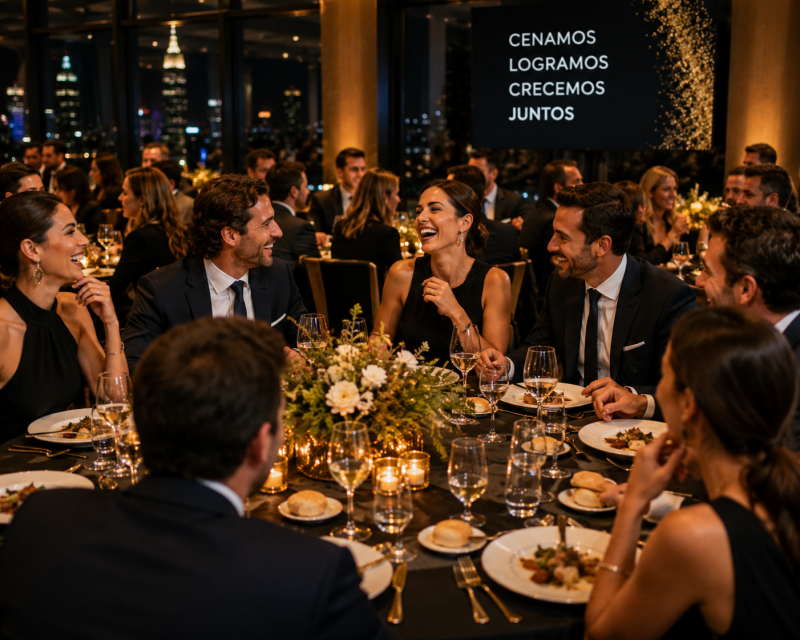 un grupo de personas disfrutan en una cena de empres