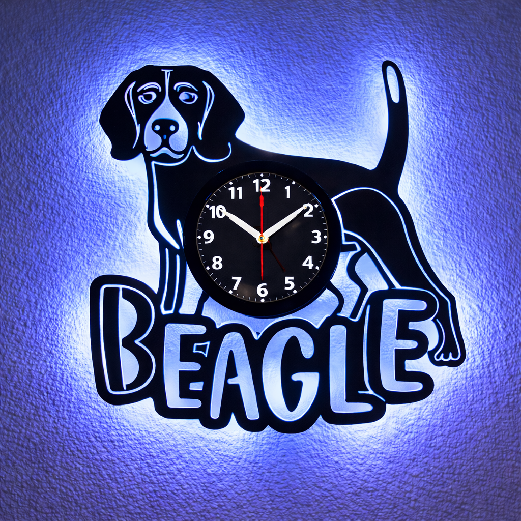 Vinyl Wanduhr - Schallplatte - Beagle - Hintergrundbeleuchtet- leises Uhrwerk