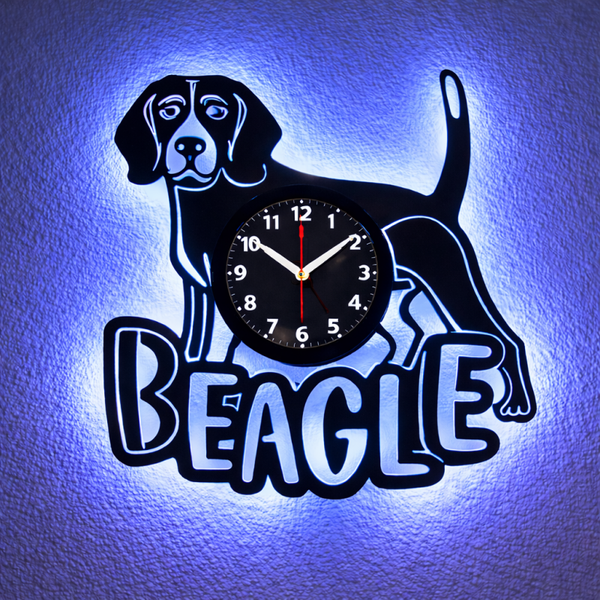 Vinyl Wanduhr - Schallplatte - Beagle - Hintergrundbeleuchtet- leises Uhrwerk