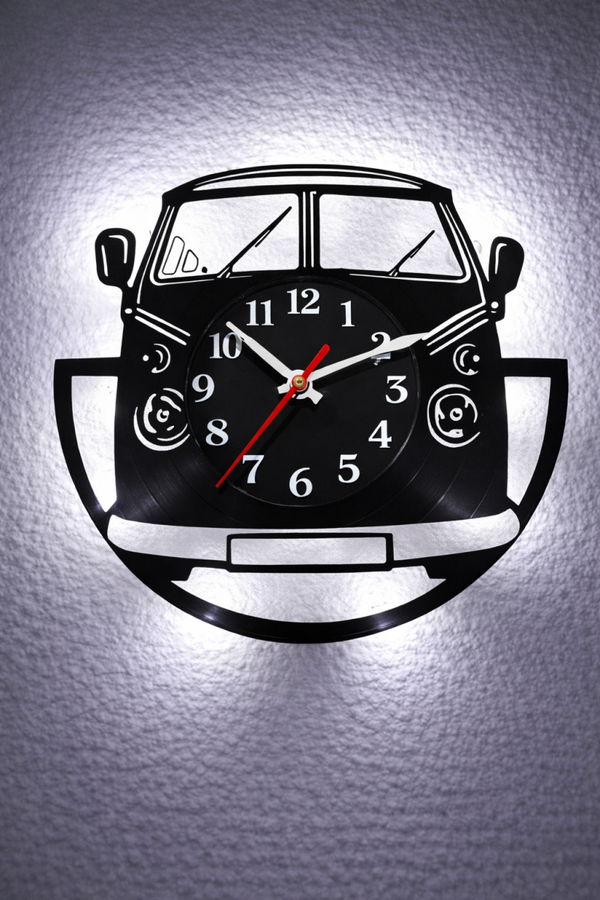 Vinyl Wanduhr - Schallplatte - Bulli- Hintergrundbeleucht.- leises Uhrwerk