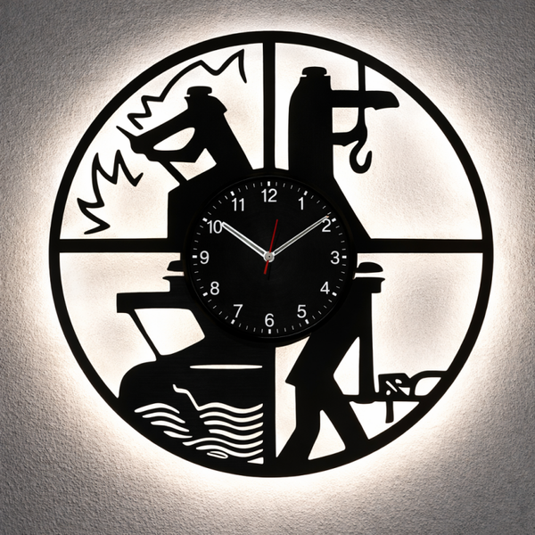 Vinyl Wanduhr - Schallplatte - "Retten Bergen Löschen Schützen" - Hintergrundbeleuchtet- leises Uhrwerk