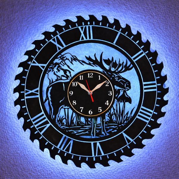 Vinyl Wanduhr - Schallplatte - Elch- Hintergrundbeleuchtet- leises Uhrwerk