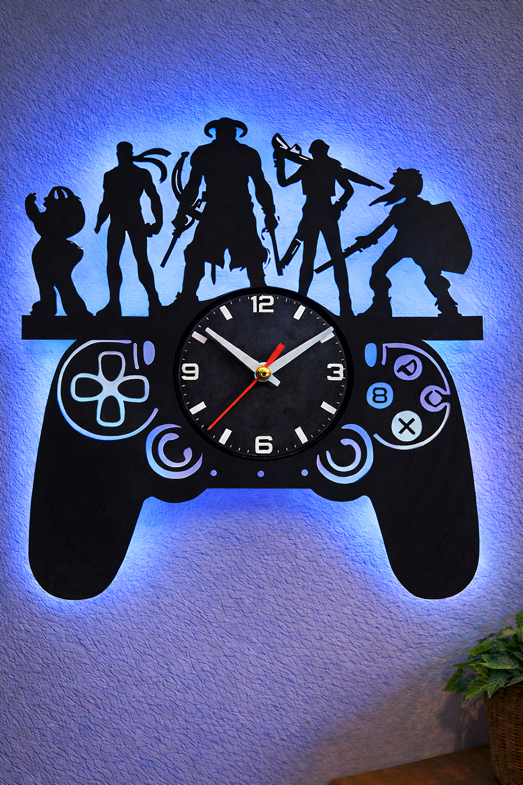 Vinyl Wanduhr - Schallplatte - Gamer - beleuchtet - leises Uhrwerk
