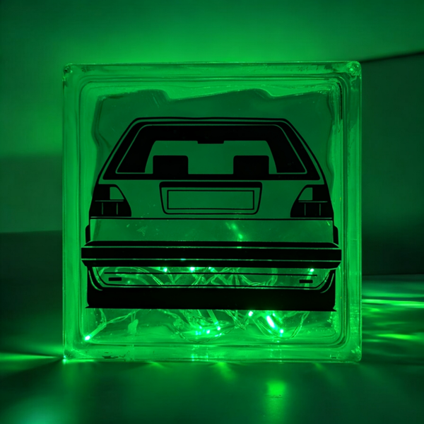 beleuchteter Glasbaustein, 25 x 25 cm, grün beleuchtet mit Timer, für Auto Liebhaber und Retrofans