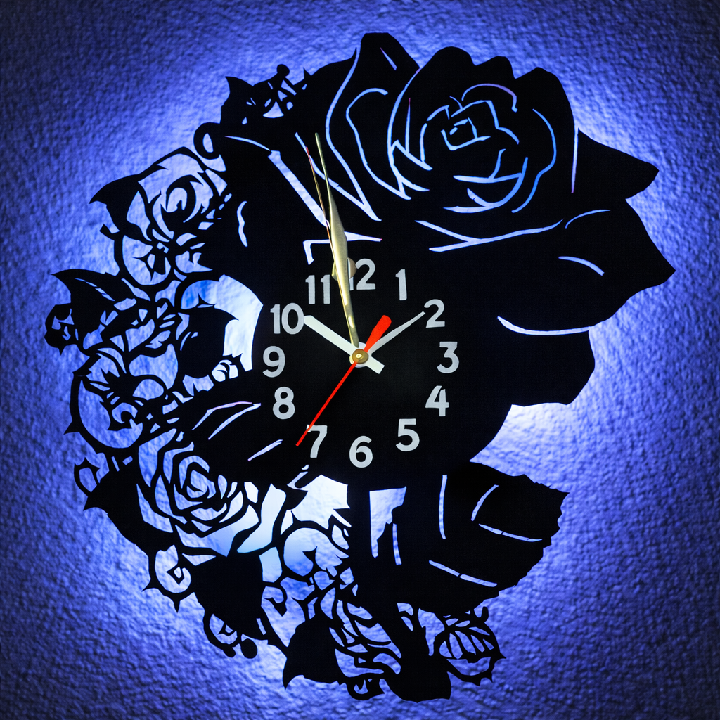Vinyl Wanduhr - Schallplatte - Rose- Hintergrundbeleuchtet- leises Uhrwerk