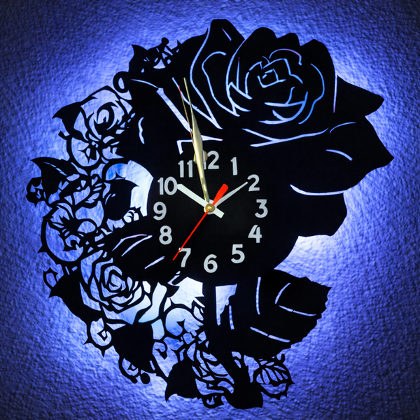 Vinyl Wanduhr - Schallplatte - Rose- Hintergrundbeleuchtet- leises Uhrwerk