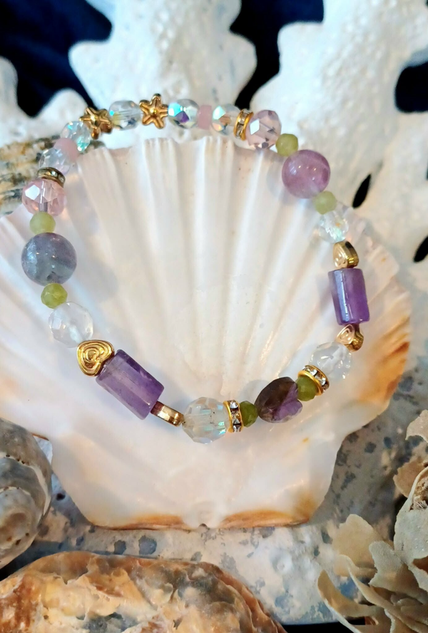 BRANSOLETKA  "AMETYSTOWE SERCE"