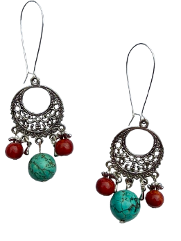 Boucles d'oreilles estampes circulaires avec gorgone et turquoise