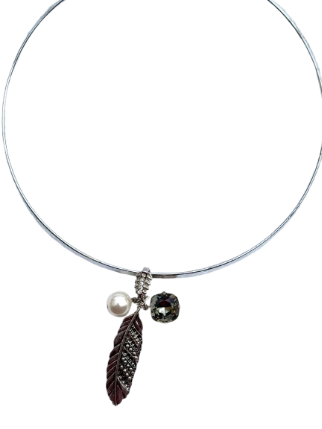 Collier plume argentée