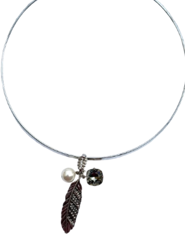 Collier plume argentée