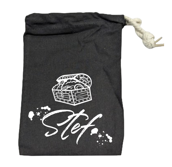 Schatkist Katoenen Zakje met Naam – 20 x 15 cm – Zwart of Naturel