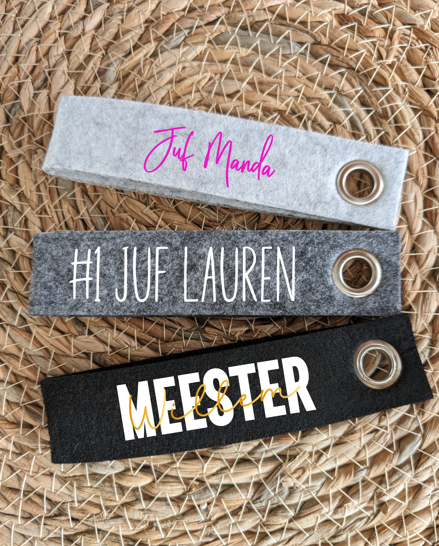 Vilten Sleutelhanger – Persoonlijk Cadeautje voor Juf of Meester